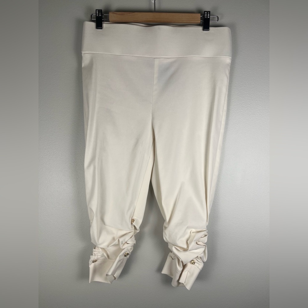 Frank Lyman Off- White/Ivory Ruched Capri Cropped Jogger Pants Sz 10 NWT